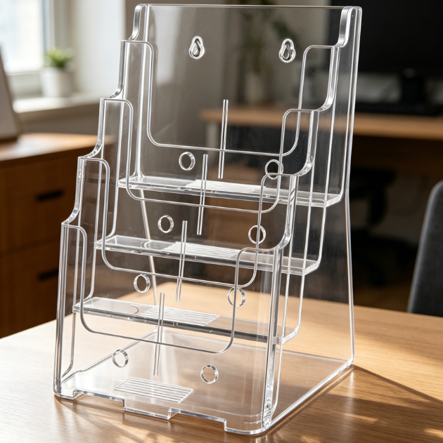 4-tier brochure holder, clear desktop display stand