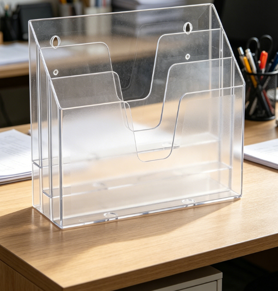 Triple horizontal file tray, open-top paper organizer - Image 2