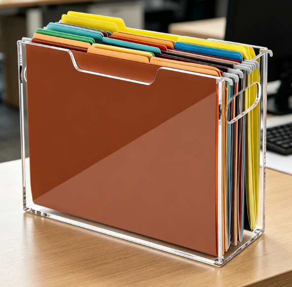 Acrylic file box with handle, hanging folder storage - Image 2