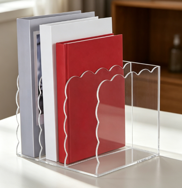 3-slot acrylic magazine holder, vertical desk organizer