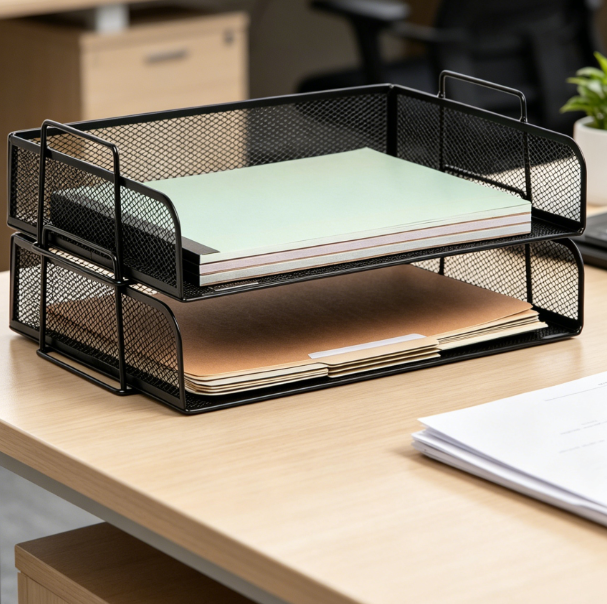 Stackable Paper Tray – Metal Mesh, Set of 2 - Image 2