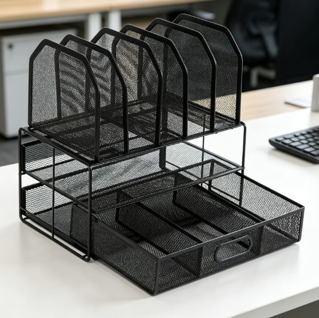 Mesh Desktop Organizer — With Drawer and Tray - Image 2