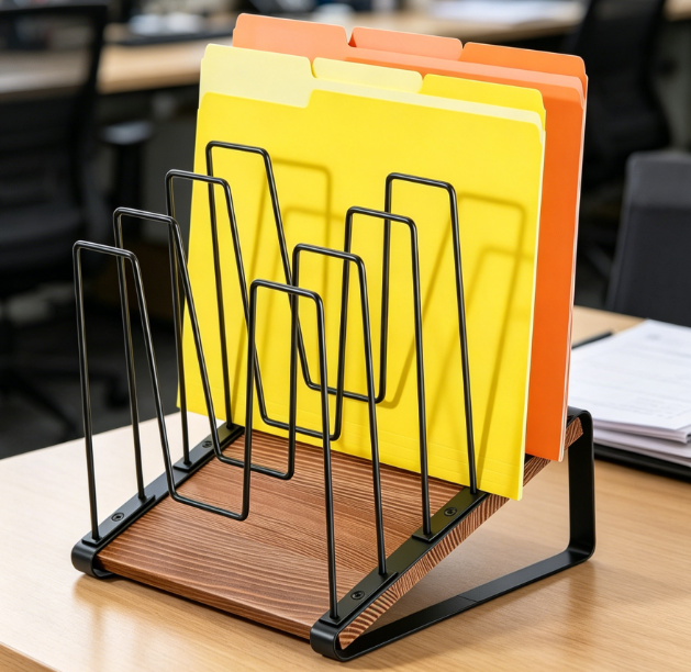 Tilted Desktop File Sorter – 5 Compartments with Solid Wood Base - Image 2
