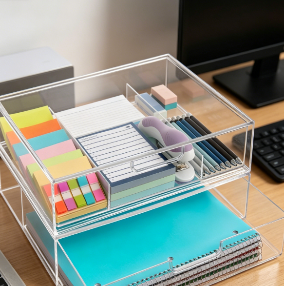 Stackable plastic desk drawers, clear file organizer set (2 pack) - Image 2