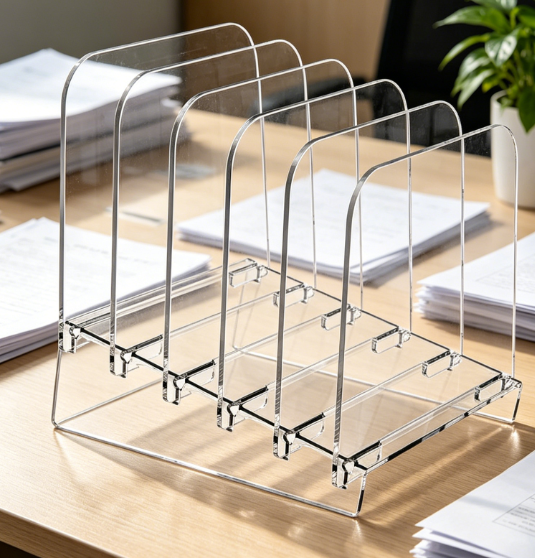 Vertical acrylic file holder, 5-slot document organizer - Image 2