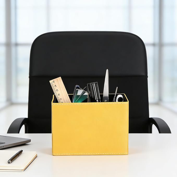 Leather Pen Holder, Square Desk Organizer