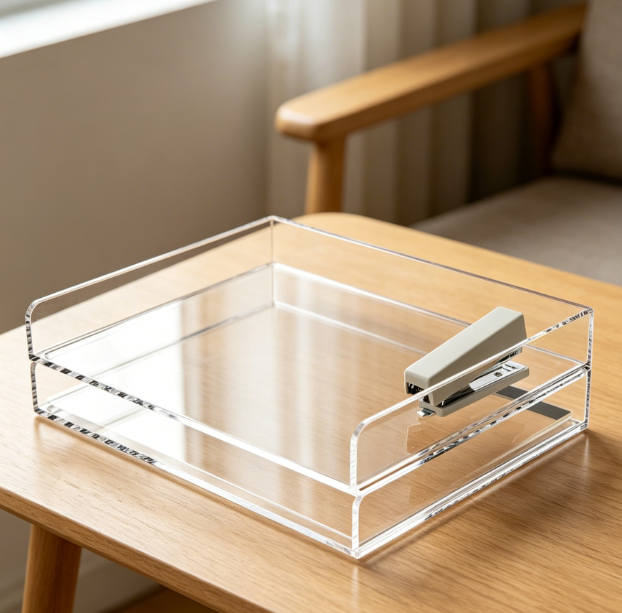 Stackable paper trays, clear document organizer set (2 pack)