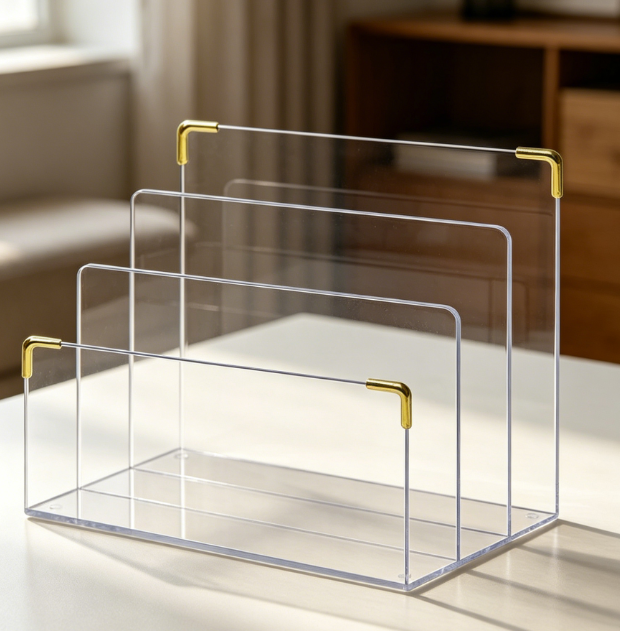 Acrylic file holder with accent, 3-level desk organizer - Image 2
